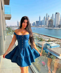 Denim Corset Button Mini Dress