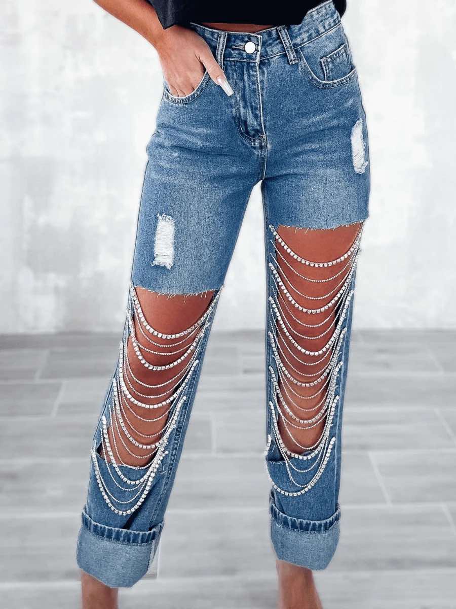 Rhinestone Embellished Jeans