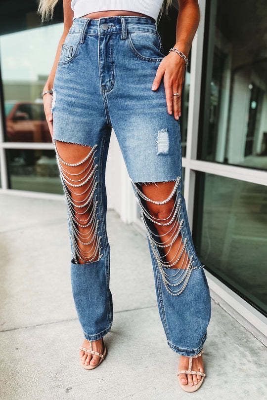 Rhinestone Embellished Jeans