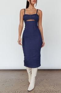 Cutout Denim Midi Dress