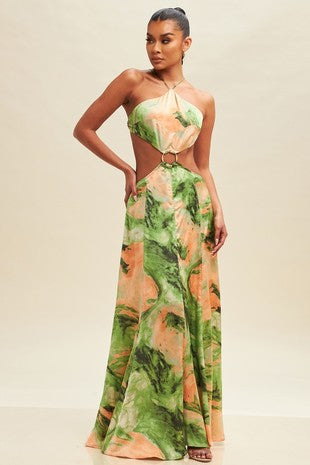 Beach Ring Halter Maxi Dress