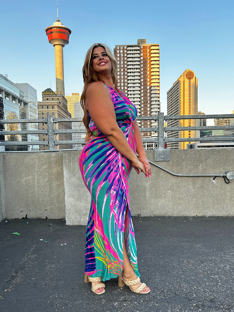 Rainbow Halter Maxi Dress