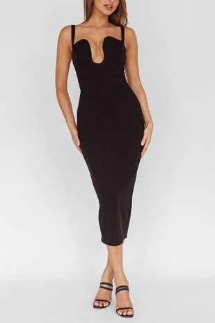 Asymmetrical Neckline Midi Dress