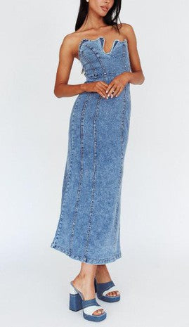 Strapless Asymmetrical Denim Dress